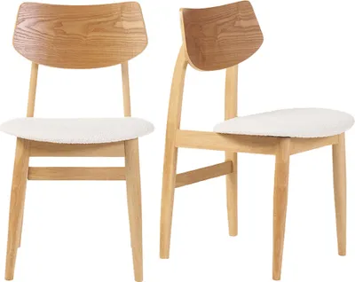 Produktbild von Miliboo - Skandinavische Stühle aus Stoff mit Bouclé-Wolleffekt und hellem Holz (2er-Set) ELION