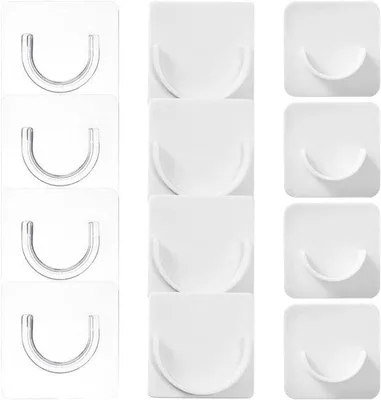Produktbild von Selbstklebendes Duschkabindurchgangsset - 12 Stücke - Keine Bohrungen Transparents kleines Spannungsschraubenhalter Unterstützung Heavy Duty Wandhalter Werkzeug - Montagehalter für Wandhalterung