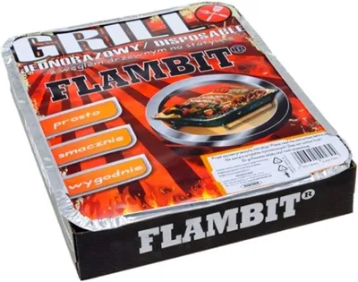 Obrázek produktu pro Flambit jednorázový gril s sebou, se startérem, dřevěným uhlím, hliníkovou miskou, 1 balení (1 x gril)
