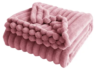 Produktbild von Flauschige Kuscheldecke, dicke Noppendecke, gemütliche, warme, gestreifte Plüschdecke für Sofa, Schlafzimmer, Wohnzimmer, Winter