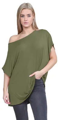 Productafbeelding van Janisramone, dames, nieuwe collectie: top met wijde mouwen, model "batwing", halterneck en losse pasvorm