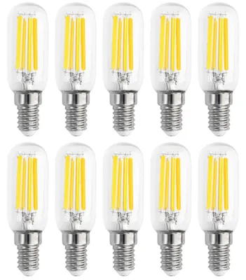 Productafbeelding van 10 LED filamentlampen, buisvormig, T25, 7W = 60W, fitting E14, helder glas, 806 lumen, warm wit, 2700K