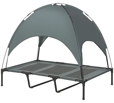Produktbild von Erhöhtes Hundebett mit Dach für draußen, atmungsaktiv, grau 122 x 92 x 108 cm