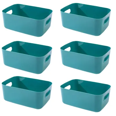 Image de Lot de 6 paniers de rangement en plastique avec poignées (vert, 30 x 20 x 12 cm)