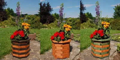Produktbild von Pflanzkasten, Blumenkasten, Blumenkübel rund aus massivem Holz, für den Garten, Farbe:Braun - Schwarz