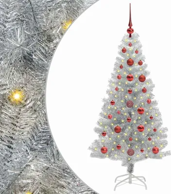 Image de Sapin de Noël avec 150 LED avec support Argent 120 cm PET
