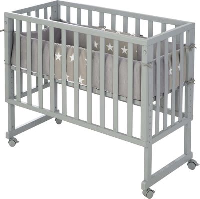 roba Stuben- & Beistellbett 3in1 'safe asleep®', grau, für alle Elternbetthöhen, inklusive belüfteter Matratze, belüftetes Nestchen und Barriere