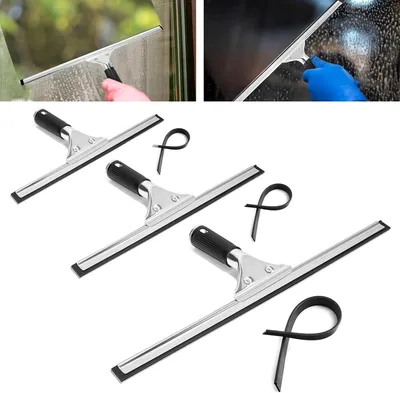 Imagen del producto de Limpiacristales con borde de goma, juego de 3 unidades, de acero inoxidable, de 25/35/40 cm, para la limpieza de ventanas
