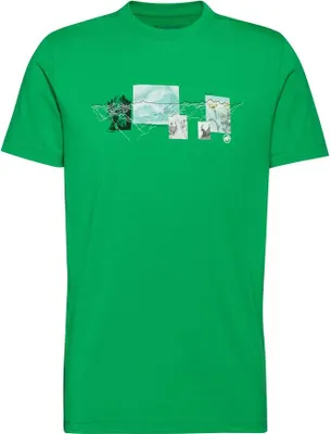 Grünes T-Shirt "Mountain T-Shirt 3308m" von Mammut mit grafischem Design.