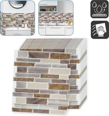Produktbild von LZQ 3D Fliesenaufkleber 10 Stück Selbstklebende Fliesensticker 30,5x30,5cm DIY Fliesenfolie Wandaufkleber für Bad und Küche Deko, Gelb Marmor
