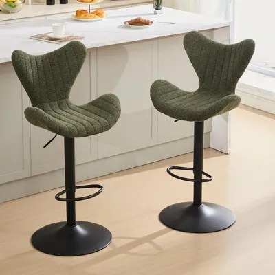Immagine prodotto di Set di 2 sgabelli da bar, con altezza regolabile, girevoli a 360°, rivestiti in chenille, colore verde