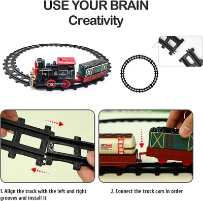 Immagine prodotto di Set di binari natalizi giocattolo per bambini con luci e suoni, modello di treno a vapore retrò