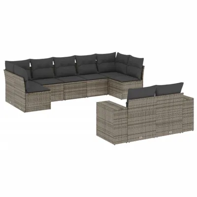Produktbild von vidaXL 9-tlg. Garten-Sofagarnitur mit Kissen Grau Poly Rattan