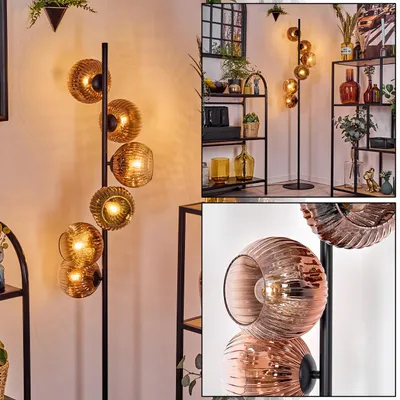 Produktbild von Villamare Stehlampe aus Metall/Riffelglas in Schwarz/Kupferfarben/Klar