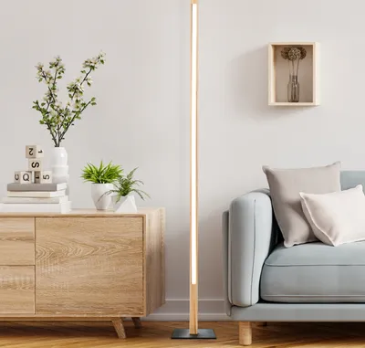 Produktbild von BRILLIANT moderne LED Stehlampe ARION | Standleuchte mit Fußschalter | 12W 1400lm 3000K | Höhe 120,4 cm | Holz/Kunststoff/Metall