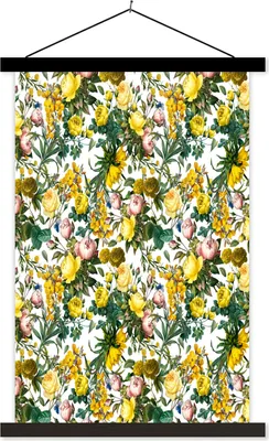 Produktbild von MuchoWow® Textilposter Blumen - Rosen - Gelb 120x180 cm mit schwarzem Rahmen - Fotos