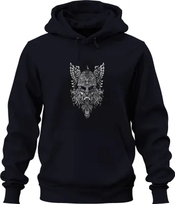 Produktbild von Wikinger Helm Krieger Mythologie Runenknoten Odin Valknut Uni Hoodie Kapuzenpullover, Navy, XL