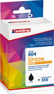Immagine prodotto di edding 18-604/18-604-01 edding EDD-604  schwarz Druckerpatrone kompatibel zu EPSON 202XL / T02G14