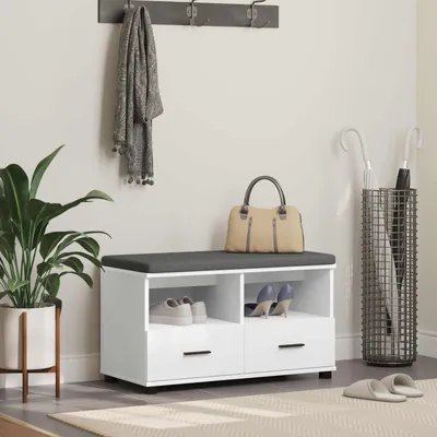 Produktbild von Möbel Flurbank mit Kissen mit Schubladen Weiß 80 x 38 x 46 cm - Sitzbänke &5203
