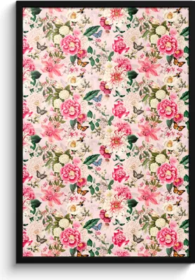 Produktbild von MuchoWow® MuchoWow® Gerahmtes Poster Blumen - Rosa - Muster 60x90 cm - Poster mit zchwarzem Bilderrahmen - Kunst