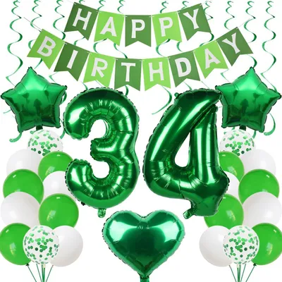 Produktbild von Luftballons 34. Geburtstag Grün Deko Set 80cm Zahlenballon Latexballons Girlande Banner