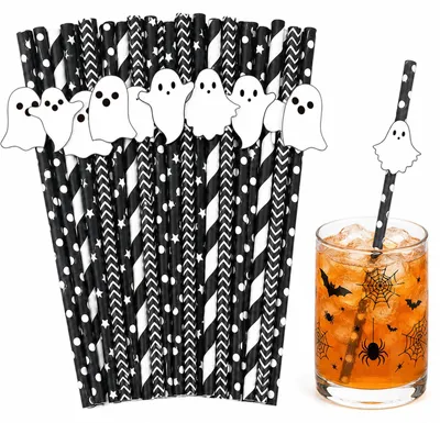 Productafbeelding van Papieren rietjes - Spookmotief - Feestaccessoires - 20 stuks