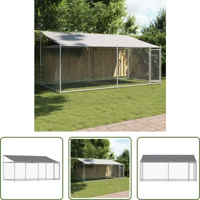 Obrázek produktu pro The Living Store Psí bouda se střechou a dveřmi šedá 4x2x2 m Pozinkovaná ocel