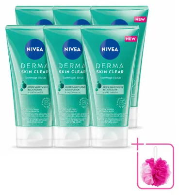 Productafbeelding van 6 x NIVEA DERMA Skin Clear gezichts scrub - tegen onzuiverheden - 150 ml - voordeelverpakking - 6 stuks