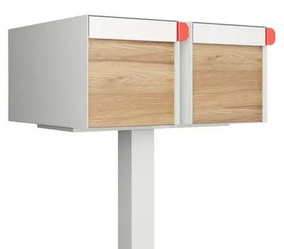 Produktbild von Standbriefkasten Big Americano for Two in Weiß mit Holzdekor-Front