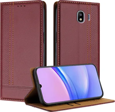 Produktbild von Handyhülle für Samsung Galaxy J4 2018 Leder Flip Klappbare Schutzhülle mit Standfunktion Dunkelrot