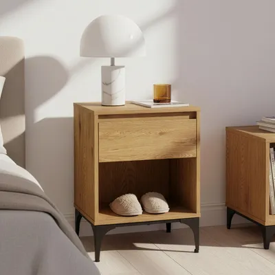 Obrázek produktu pro Odkládací stolek "Kistiandi" 62 x 46 x 40 cm s 1 zásuvkou a 1 otevřenou přihrádkou, tmavý dubový vzhled