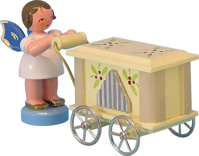Productafbeelding van Engeltje met draaimolen - Blauwe vleugels - staand (6 cm) van Kunstgewerbe Uhlig