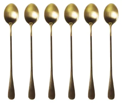6 Latte-Macchiato-Löffel, Edelstahl, gold, 19,5 cm