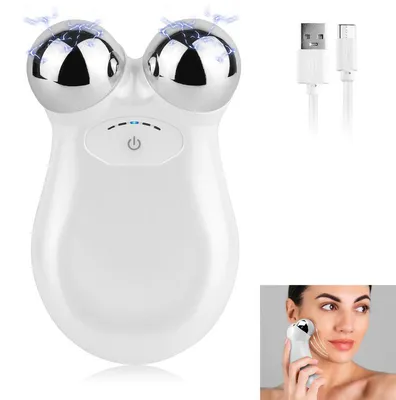 Produktbild von Gesichtsroller mit Microcurrent, 5 Intensitätsstufen, 335 µA, 350 mAh, USB, elektrisches Gesichtsmassagegerät, Weiß