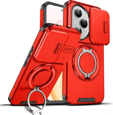 Immagine prodotto di Custodia a doppio strato per Honor 400 Pro, copertura scorrevole per la fotocamera e supporto ad anello magnetico Rosso