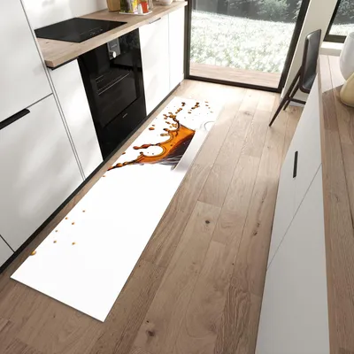 Produktbild von Küchenläufer 60 x 240 cm Braun rutschfest & waschbar – Küchenteppich Kaffeespritzer PVC Teppichläufer Küche