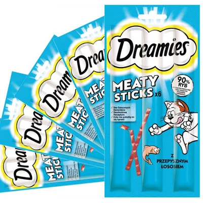 Zdjęcie produktu dla Przysmak Dreamies Meaty Sticks 5x30g Karma Uzupełniająca Dla Dorosłych Kotów Pałeczki Z Łososiem