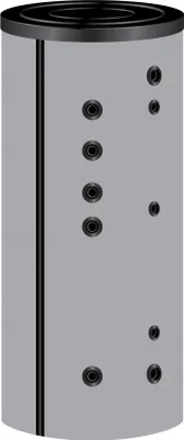 A tall, cylindrical water heater tank with multiple connection ports.