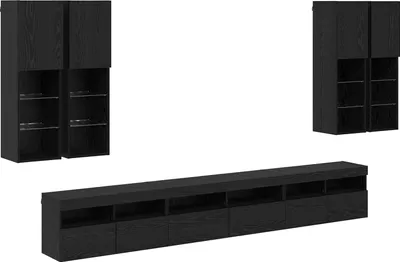 Immagine prodotto di vidaXL Set di mensole da parete per TV 7 pezzi in legno nero effetto quercia