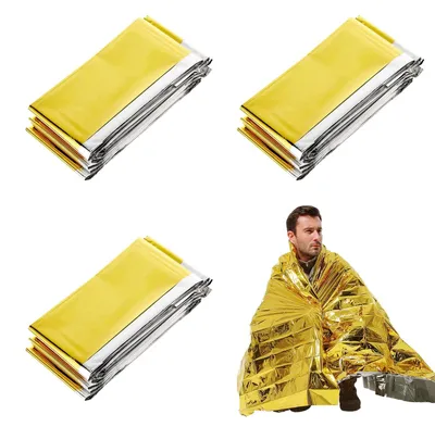 Obrázek produktu pro Záchranná deka - Termodeka - Zlatá a stříbrná - 210 x 160 cm - Sada 3 kusů