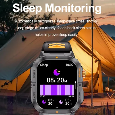 Produktbild von Intelligente Sportuhr mit Fitness-Tracker, LED-Taschenlampe, 2,0-Zoll-Bildschirm, über 100 Sportmodi, BT-Anruffunktion, schwarz-orange