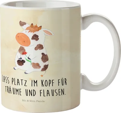 Produktbild von Mr. & Mrs. Panda Plastikbecher Kuh - Vintage - Geschenk, Bauernhof, Pott, Träume, Trinklernbecher, Haferl, Hof, Kühe, Mehrwegbecher, Landwirtin, Schulkind Tasse, Spruch