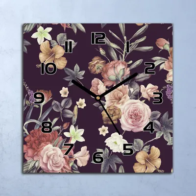 Produktbild von Wanduhr Echt-Glas-Küchenuhr Bunte Vintage Blumen Quarz 30x30 Deko Bilder