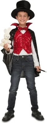 Produktbild von Magier-Kinderkostüm für Jungen Zauberer-Verkleidung rot-weiss-schwarz 5-6 Jahre (110-122 cm)