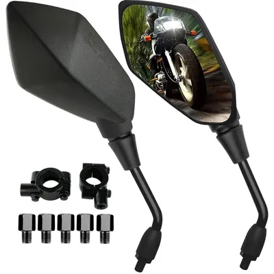 Immagine prodotto di Specchio universale per moto, adatto a manubri da 7/8 di pollice, con viti da 8 mm e 10 mm, realizzato in alluminio e vetro, regolabile a 360°