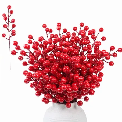 Künstliche rote Beerenzweige, 30 Stück, 22 cm, für Weihnachten