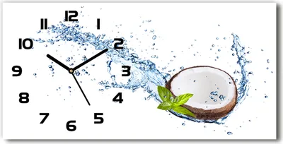 Produktbild von Wanduhr aus Glas – 60x30 cm - Glasbild - Glasuhr - Gehärtetes Glas - schwarze-zeiger - Kokosnuss und Wasser