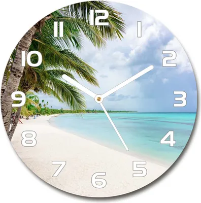Produktbild von Wanduhr aus Glas 30fi Glasbild Glasuhr Gehärtetes Glas - weisse-zeiger - Tropical beach