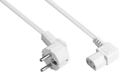 Obrázek produktu pro Síťový kabel s ochranným kontaktem C13, pravoúhlý, 1,8 m, bílý