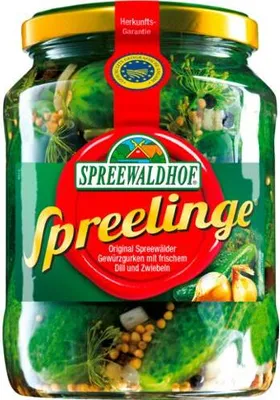 A jar of Spreewaldhof Spreelinge pickles.
